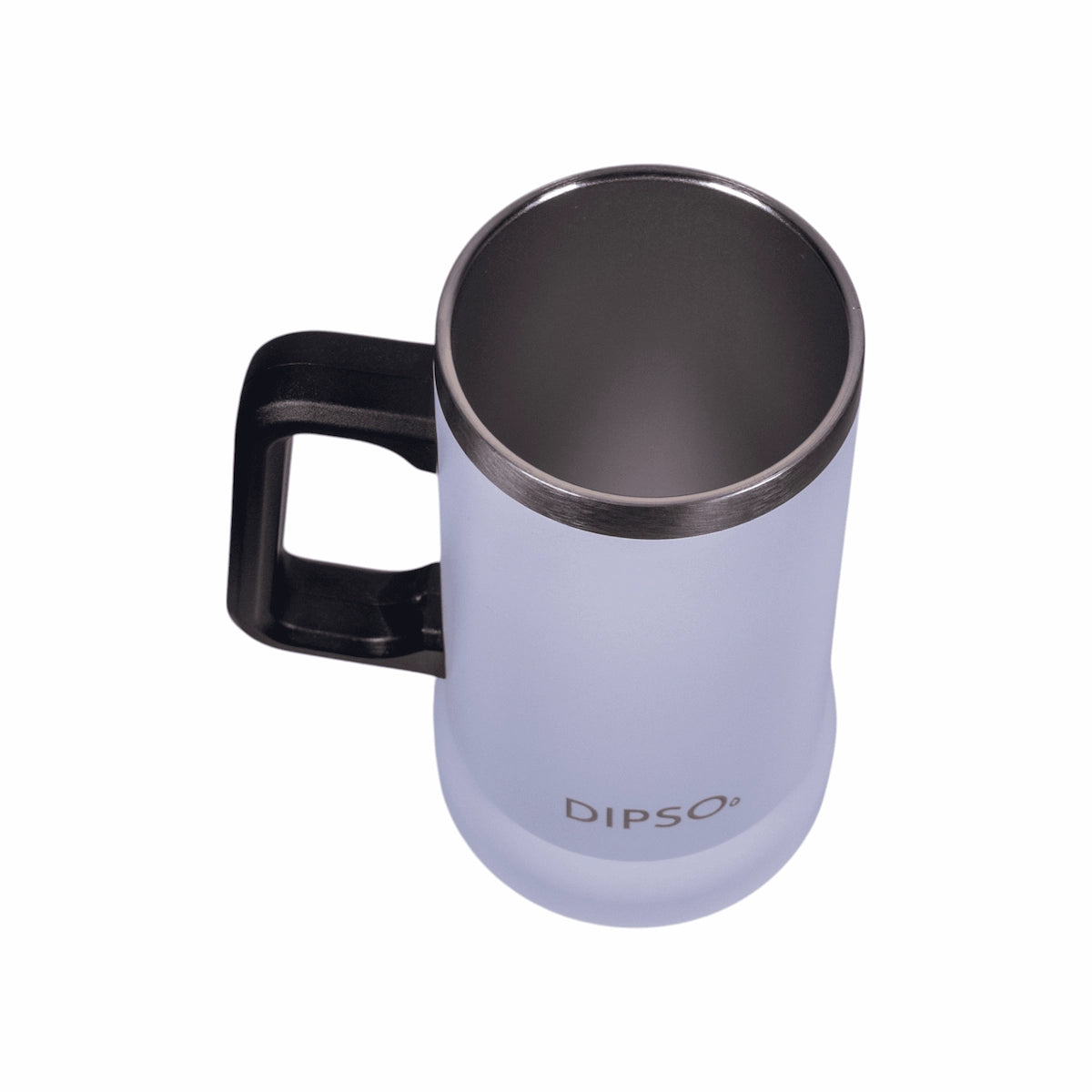Vista superior de la jarra térmica de acero inoxidable Dipso Birra 700ml blanca, con asa grande y aislamiento de doble pared.