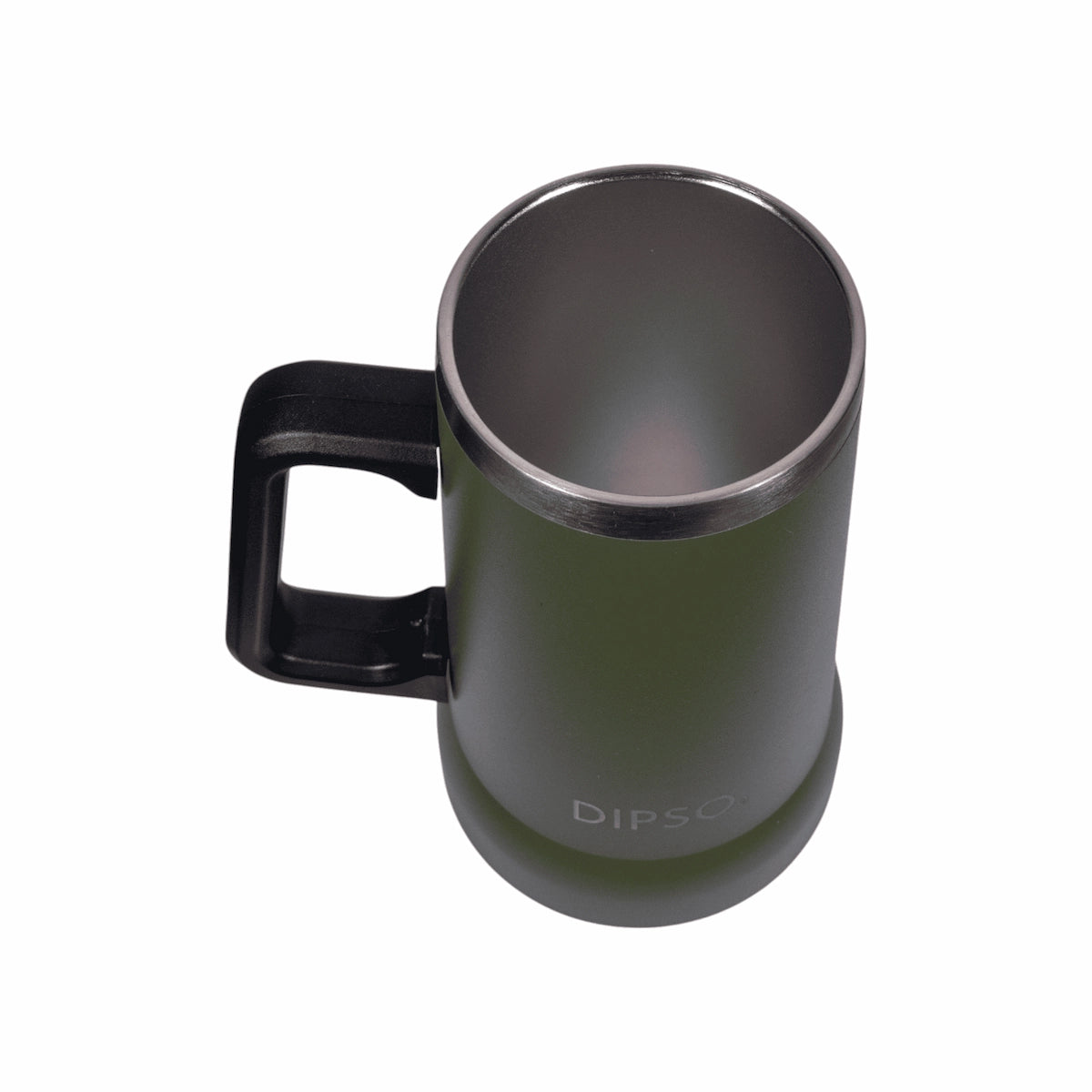 Vista superior de la jarra térmica de acero inoxidable Dipso Birra 700ml verde, con asa grande y aislamiento de doble pared.