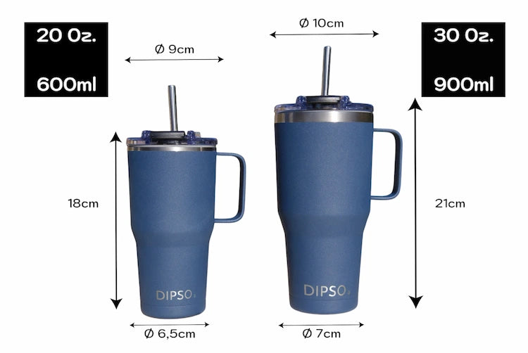 especificaciones de tamaño y peso para los vasos de acero inoxidable de doble pared con pajita dipso